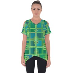 Green Abstract Geometric Cut Out Side Drop Tee