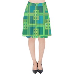 Green Abstract Geometric Velvet High Waist Skirt