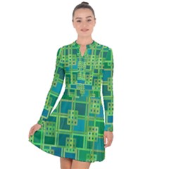 Green Abstract Geometric Long Sleeve Panel Dress by Sapixe