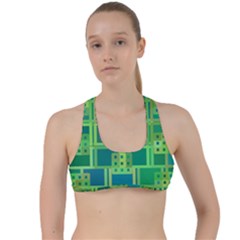 Green Abstract Geometric Criss Cross Racerback Sports Bra