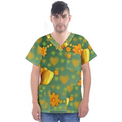 Background Design Texture Tulips Men s V-neck Scrub Top