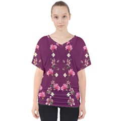 New Motif Design Textile New Design V-neck Dolman Drape Top