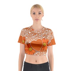 Flower Floral Heart Background Cotton Crop Top by Sapixe