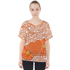 Flower Floral Heart Background V-neck Dolman Drape Top by Sapixe