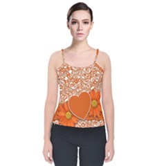 Flower Floral Heart Background Velvet Spaghetti Strap Top by Sapixe