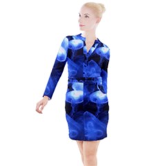 Jellyfish Sea Diving Sea Animal Button Long Sleeve Dress by Sapixe