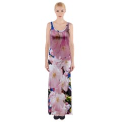 Flower Cherry Wood Tree Flowers Maxi Thigh Split Dress by Sapixe