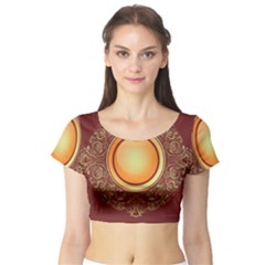 Badge Gilding Sun Red Oriental Short Sleeve Crop Top