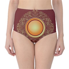 Badge Gilding Sun Red Oriental Classic High-waist Bikini Bottoms by Sapixe