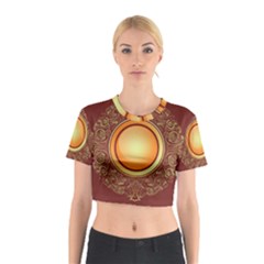 Badge Gilding Sun Red Oriental Cotton Crop Top by Sapixe