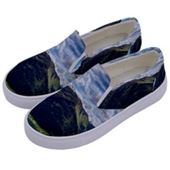 Panoramic Nature Mountain Water Kids  Canvas Slip Ons by Sapixe