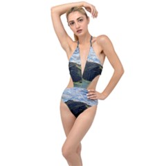 Panoramic Nature Mountain Water Plunging Cut Out Swimsuit by Sapixe