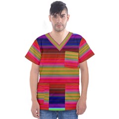 Fiesta Stripe Colorful Neon Background Men s V-Neck Scrub Top