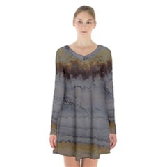 Acid Long Sleeve Velvet V-neck Dress