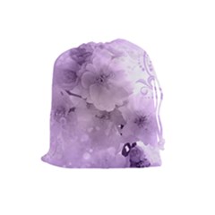 Wonderful Flowers In Soft Violet Colors Drawstring Pouch (Large)