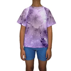Wonderful Flowers In Soft Violet Colors Kids  Short Sleeve Swimwear