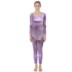 Wonderful Flowers In Soft Violet Colors Long Sleeve Catsuit