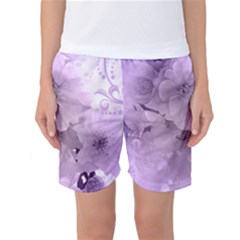 Wonderful Flowers In Soft Violet Colors Women s Basketball Shorts