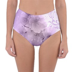 Wonderful Flowers In Soft Violet Colors Reversible High-Waist Bikini Bottoms