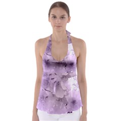 Wonderful Flowers In Soft Violet Colors Babydoll Tankini Top