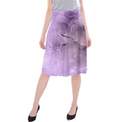 Wonderful Flowers In Soft Violet Colors Midi Beach Skirt