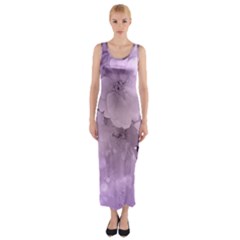 Wonderful Flowers In Soft Violet Colors Fitted Maxi Dress