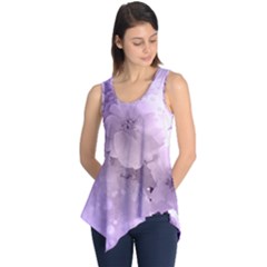 Wonderful Flowers In Soft Violet Colors Sleeveless Tunic