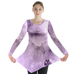 Wonderful Flowers In Soft Violet Colors Long Sleeve Tunic 