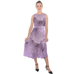 Wonderful Flowers In Soft Violet Colors Midi Tie-Back Chiffon Dress