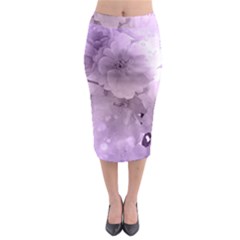 Wonderful Flowers In Soft Violet Colors Midi Pencil Skirt