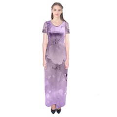 Wonderful Flowers In Soft Violet Colors Short Sleeve Maxi Dress