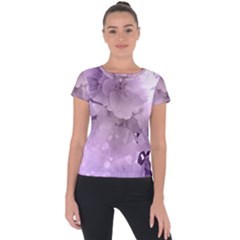 Wonderful Flowers In Soft Violet Colors Short Sleeve Sports Top 