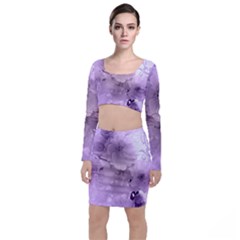 Wonderful Flowers In Soft Violet Colors Top and Skirt Sets
