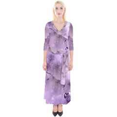 Wonderful Flowers In Soft Violet Colors Quarter Sleeve Wrap Maxi Dress