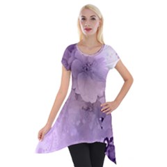 Wonderful Flowers In Soft Violet Colors Short Sleeve Side Drop Tunic