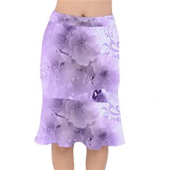 Wonderful Flowers In Soft Violet Colors Mermaid Skirt