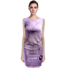 Wonderful Flowers In Soft Violet Colors Sleeveless Velvet Midi Dress