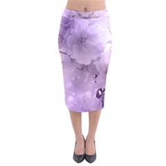 Wonderful Flowers In Soft Violet Colors Velvet Midi Pencil Skirt