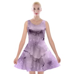 Wonderful Flowers In Soft Violet Colors Velvet Skater Dress