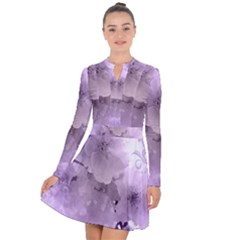 Wonderful Flowers In Soft Violet Colors Long Sleeve Panel Dress