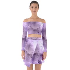 Wonderful Flowers In Soft Violet Colors Off Shoulder Top with Skirt Set