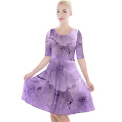 Wonderful Flowers In Soft Violet Colors Quarter Sleeve A-Line Dress
