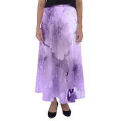 Wonderful Flowers In Soft Violet Colors Flared Maxi Skirt
