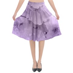 Wonderful Flowers In Soft Violet Colors Flared Midi Skirt