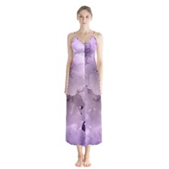 Wonderful Flowers In Soft Violet Colors Button Up Chiffon Maxi Dress