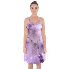 Wonderful Flowers In Soft Violet Colors Ruffle Detail Chiffon Dress