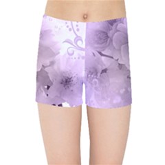 Wonderful Flowers In Soft Violet Colors Kids Sports Shorts