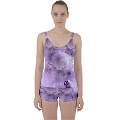 Wonderful Flowers In Soft Violet Colors Tie Front Two Piece Tankini