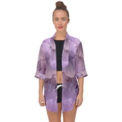 Wonderful Flowers In Soft Violet Colors Open Front Chiffon Kimono
