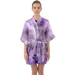 Wonderful Flowers In Soft Violet Colors Quarter Sleeve Kimono Robe